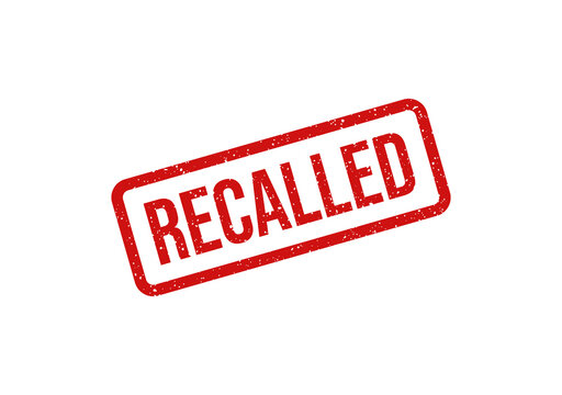 Red recall stamp with bold white text saying recalled