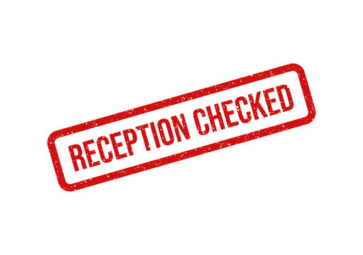 Red reception checked stamp or badge with bold text