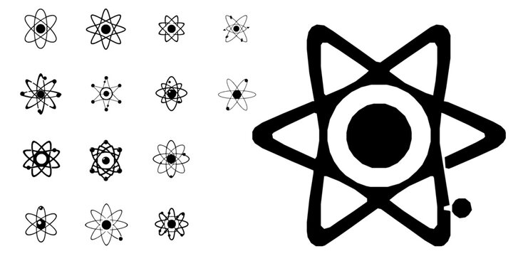 Atom Nucleus Science Icon - Minimal Black Flat Vector Symbol on Pure White Background with Clean Lines for Modern UI Design