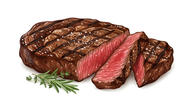 Juicy, grilled steak with a savory char and fresh rosemary sprig