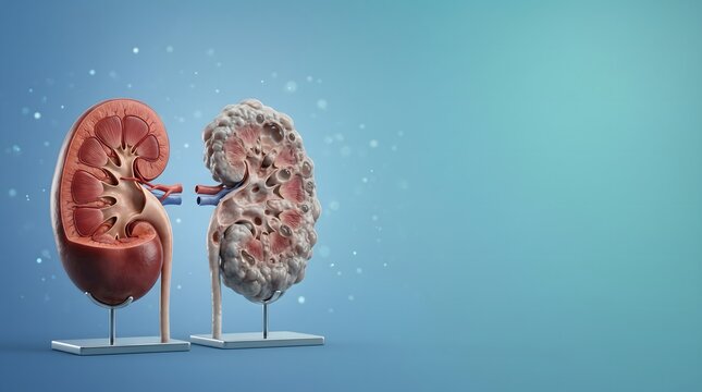 Healthy Kidney vs Polycystic Kidney Disease PKD Medical Comparison Illustration