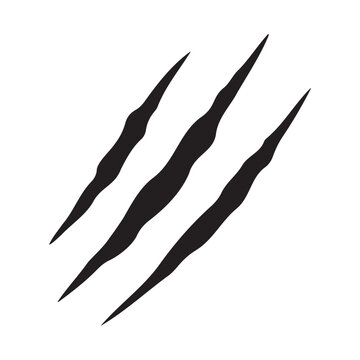 Three black claw marks or tiger claw swipes on a white background, symbolizing animal attack or scratch