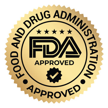 Food and drug administration approved seal golden vector illustration with checkmark fda graphic design official certification compliance regulation authority government healthcare