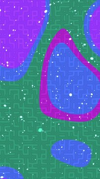 Abstract background with vibrant purple and blue organic shapes on a textured green maze pattern.