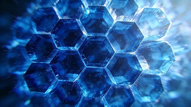 Symmetrical blue hexagonal crystal structure with radiating light