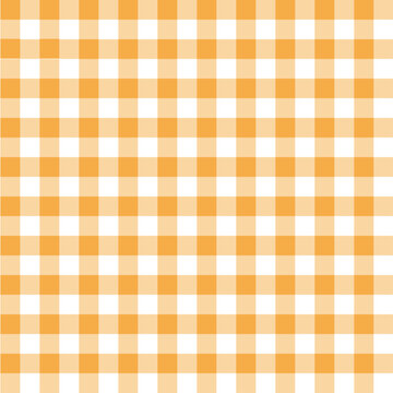 Tangerine Orange gingham check pattern background, cute seamless pastel grid texture
