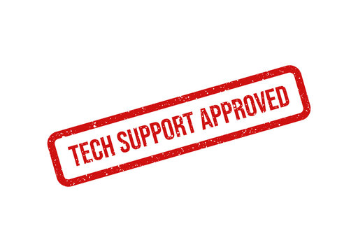 Red tech support approved stamp with bold white text