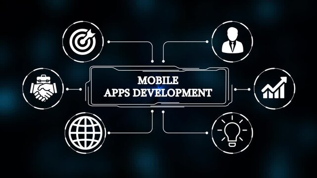 mobile apps development, Technology, Internet, business and network concept. 4k video animation 