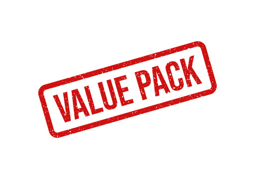 Red value pack stamp with bold white text