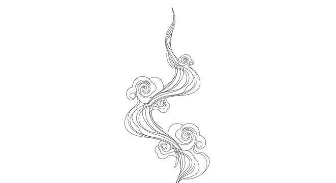 Elegant Swirls of Wispy Smoke or Clouds Captured in a Minimalist Line Art Illustration on a White Background