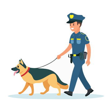 Police Officer Walking with a German Shepherd Dog