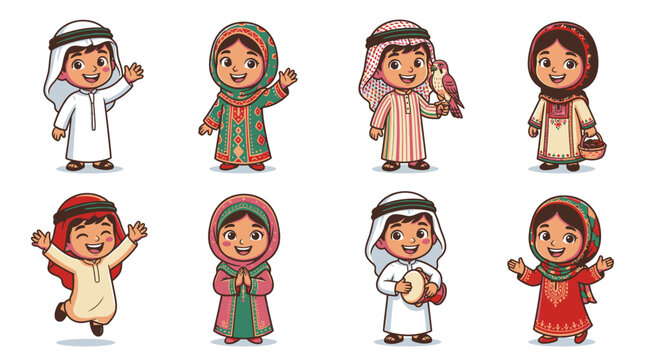 Children wearing traditional Middle Eastern clothing.