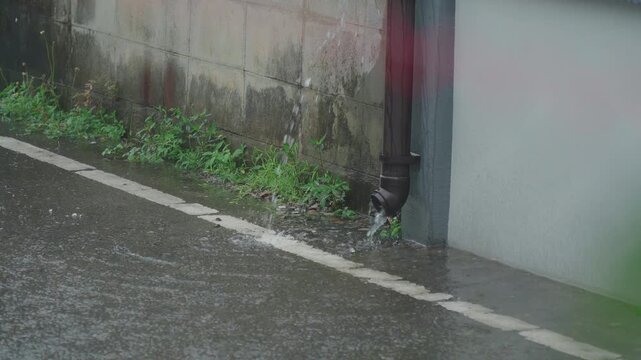 Rain Water Street Drainage Wall Wet Urban Overflow and Flooding