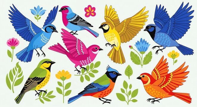 Aviary Flourish: A Symphony of Feathered Hues