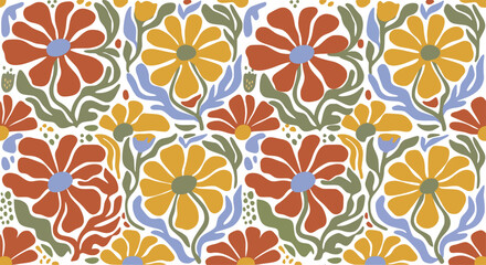 Fototapeta premium groovy daisies and organic botanical elements.