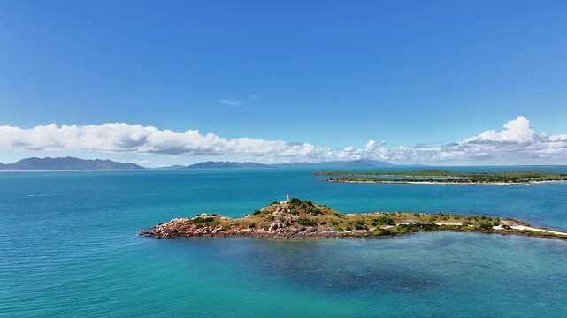 Spectacular aerial footage of North Head Island and lighhouse near Bowen Queensland Australia