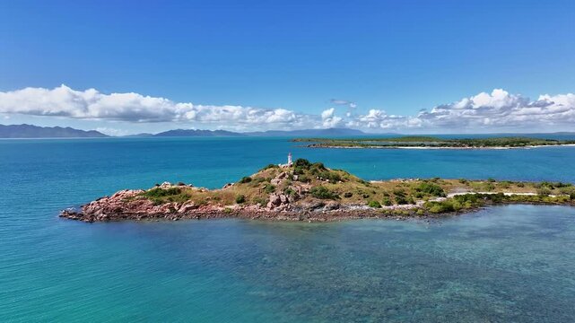 Spectacular aerial footage of North Head Island and lighhouse near Bowen Queensland Australia