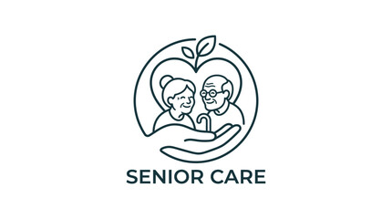 Fototapeta premium Senior care logo design, elderly couple icon, vector illustration of an old man and woman supported by a hand