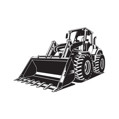 Fototapeta premium Black and white illustration of a front loader tractor