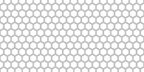 Seamless pattern with outline hexagon grid. Honeycomb net backdrop. Abstract background with geometric line grille. Black hexagon mesh, vector illustration © laily