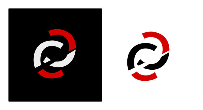 Abstract logo with bold red, black, and white curves. Symmetrical design suggests motion and balance. Modern aesthetic suitable for tech or creative brands. Clean lines convey energy and innovation