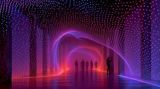 Futuristic Digital Art Installation Vibrant Light Tunnel Experience With Breathtaking Glowing Rays, Immersive Virtual Journey