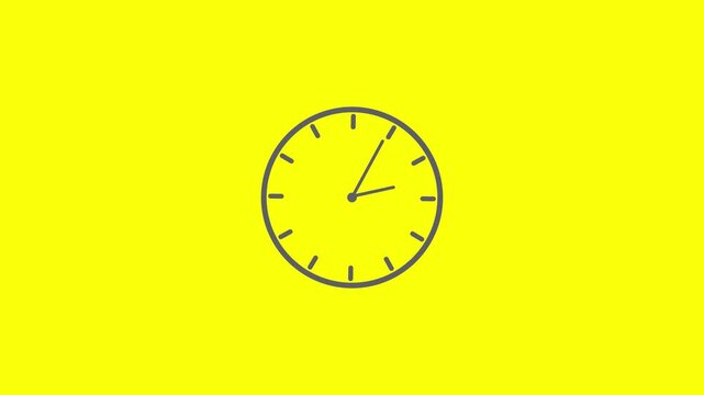 Minimalist clock animation with fast spinning hands on bright yellow background, for time management concepts
