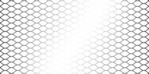 Fishing or soccer net. Repeated hexagon pattern. Black wired mesh texture isolated on white background. Metallic or fabric fence, cage or lattice structure. Vector graphic Illustration. © Ihza