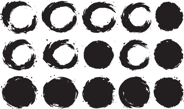 Set of  grunge circles shapes on a white background. Paint brush stamp collection. Vector brush circle. Grunge round shape.
