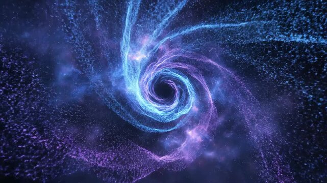Abstract blue spiral vortex swirls through cosmic light.