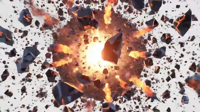 Explosion and debris in air.