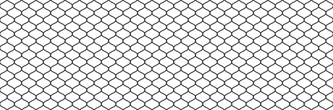 Seamless basketball net pattern, black and white geometric fishnet texture, abstract wire design for sports background. Flat vector illustration isolated on white background.