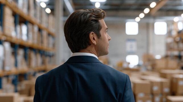 Reshoring logistics executive tours a newly certified domestic semiconductor components warehouse, supply chain resilience certification placard on wall, inventory management