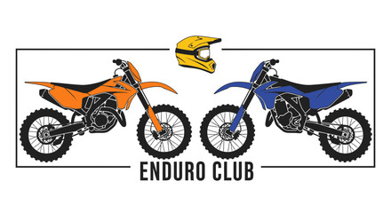 Obraz premium Enduro Club: Two Motocross Bikes and Helmet Graphic Design
