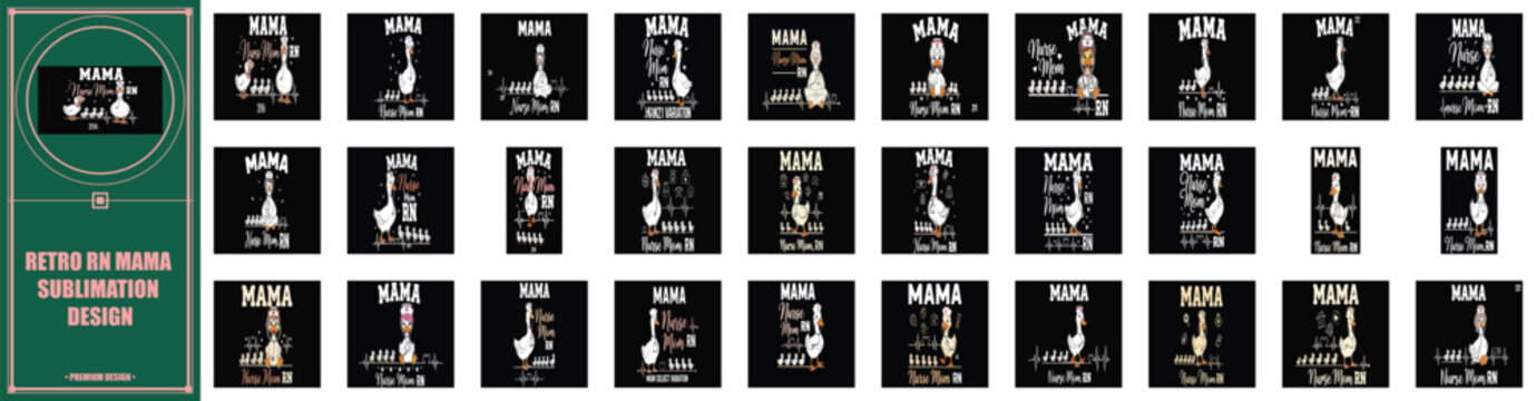 Mama RN sublimation design featuring a cute goose in nurse scrubs and stethoscope.