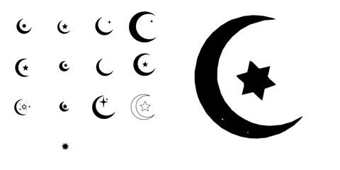 Crescent Moon and Star Symbol Flat Vector Icon with Clean Lines on White Background © PRO_ED