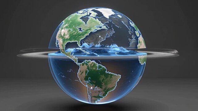 Transparent Earth Cross Section Sphere Showing Tectonic Plates Mantle Flow Ocean Basins and Atmospheric Layers Visualization