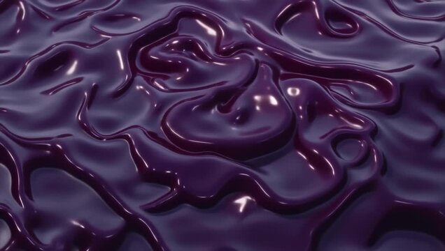 Abstract thick purple fluid simulation with glossy reflective waves
