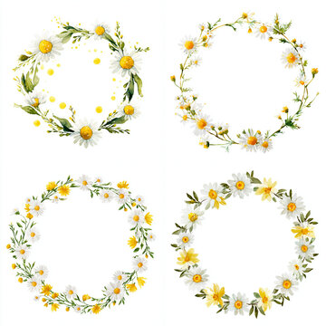 Delicate daisy chain wreath watercolor white flowers