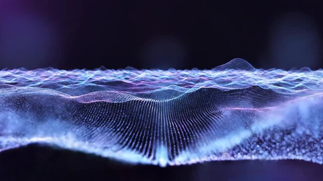 Futuristic Digital Waveforms Flow Across Screen.