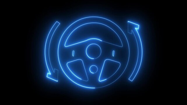 glowing neon Autopilot icon with car AI assistant symbol icon isolated on black background. autonomous driving illustration and smart car technology design. 4k video animation.