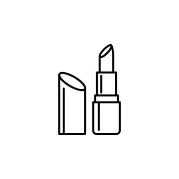 A simple and elegant black and white vector icon of a classic opened lipstick tube. Suitable for beauty branding, makeup tutorials, lipstick products, and fashion content.