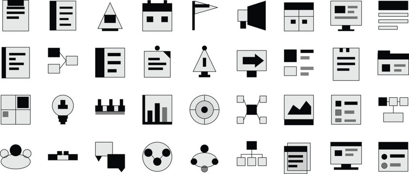 A sharp bold duotone icon set covering briefing, agenda, instructions, planning, insight, and team collaboration for professional use. Perfect for brand identity, corporate presentations, project mana