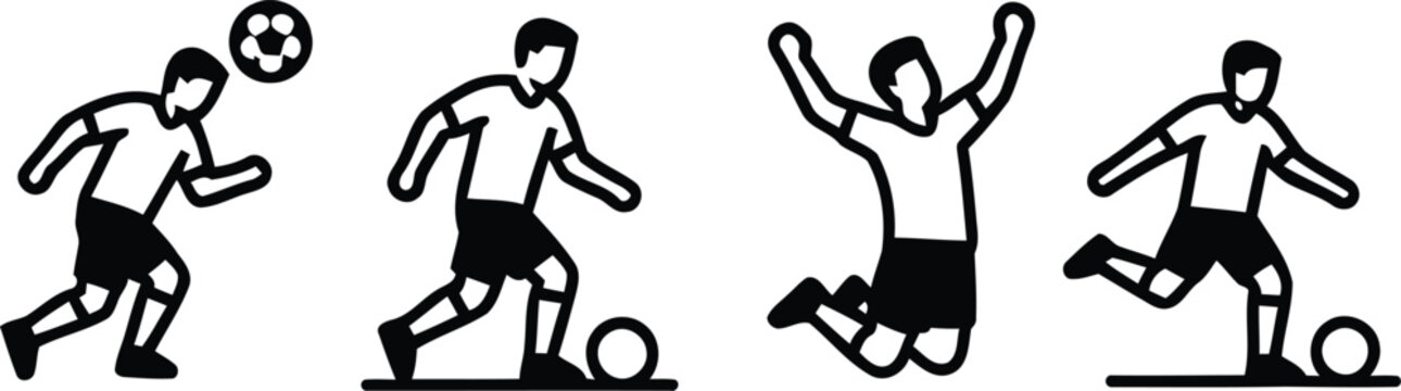 Soccer player action sequence illustration dribbling kicking jumping running