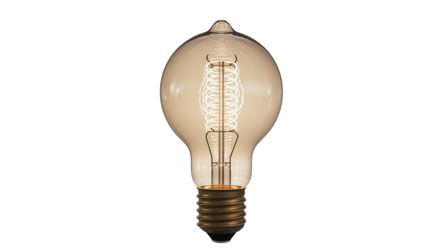 Isolated vintage style glowing light bulb with decorative filament for energy and idea concept