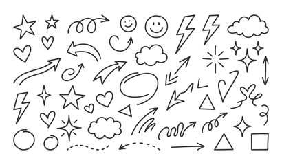 Fototapeta premium Playful Hand Drawn Doodle Elements Vector Collection