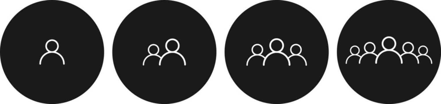 Modern minimalist line icons representing single user, team, and crowd community 