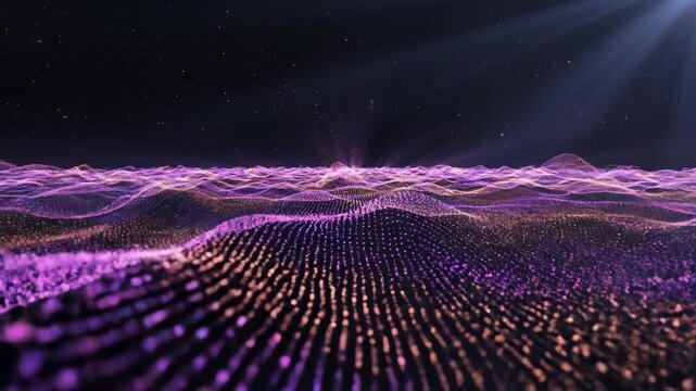 Purple Wave Grid of Dots Illuminates Digital Landscape.
