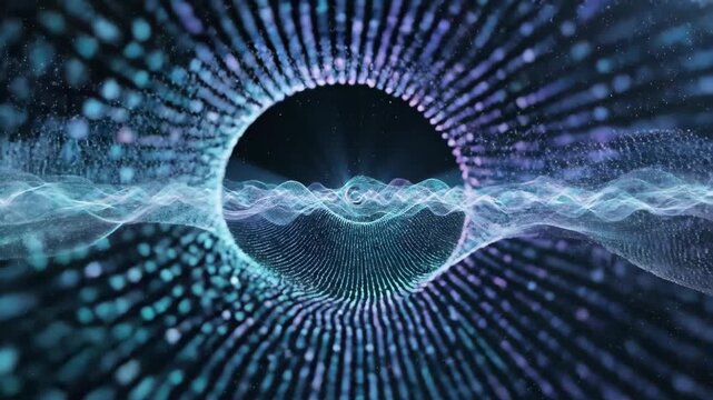 Glowing Digital Waveforms Circling A Central Ring.