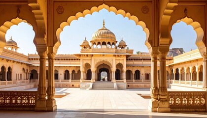 Obraz premium Beautiful Indian Palace Courtyard with Arches and Dome.